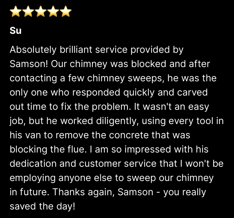 Swindon Chimney Sweep Review 5 Star
